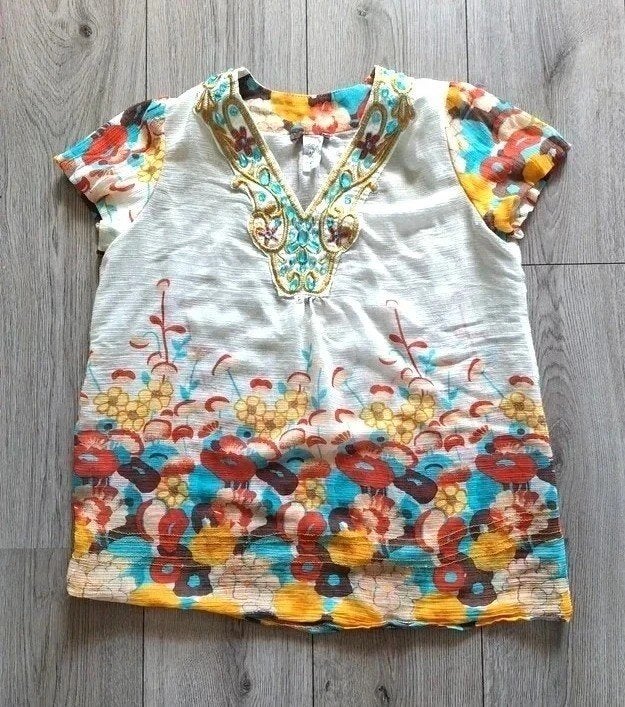 Feline kleurrijke boho tuniek met kralen maat M, Maat 38/40 (M), Overige kleuren, Ophalen of Verzenden, Zo goed als nieuw