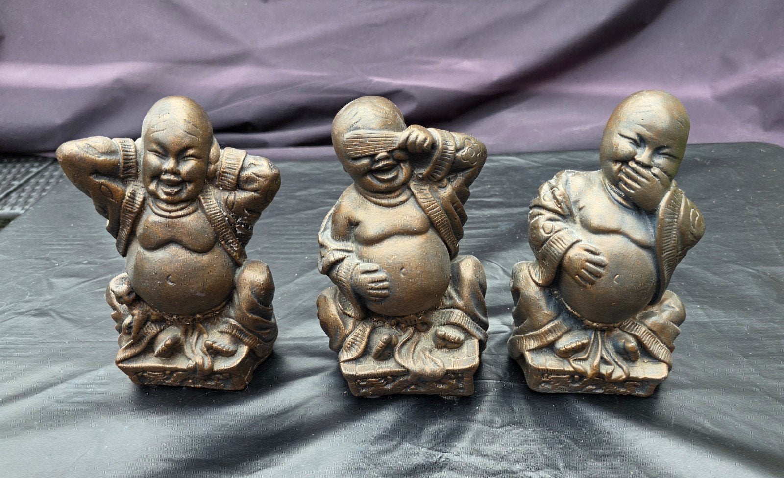 Mooie zware set Happy Boeddha's "Horen, Zien en Zwijgen" – 1, Ophalen of Verzenden, Zo goed als nieuw