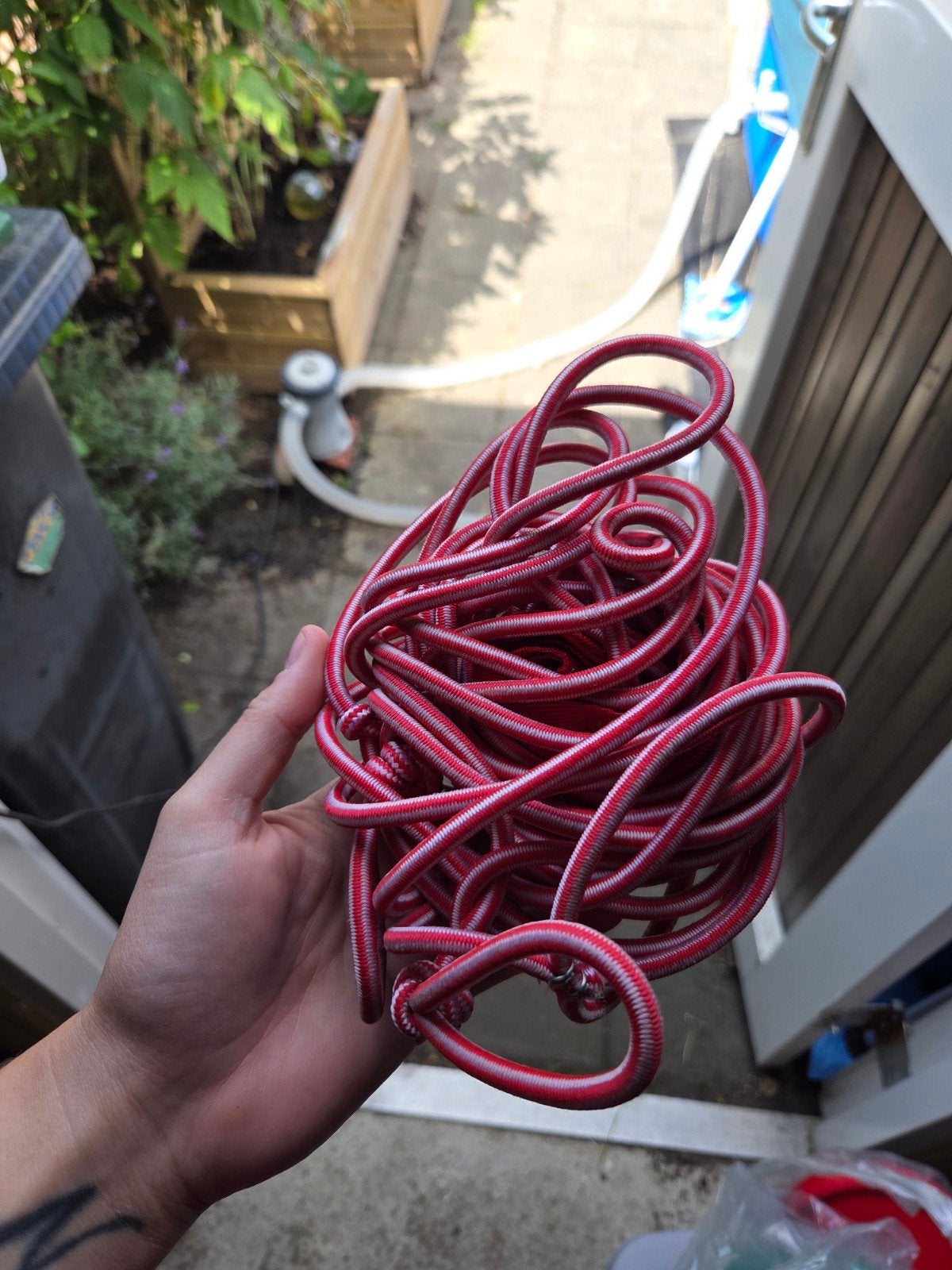 Rood-wit elastisch koord - zonder haakje, Ophalen of Verzenden, Gebruikt