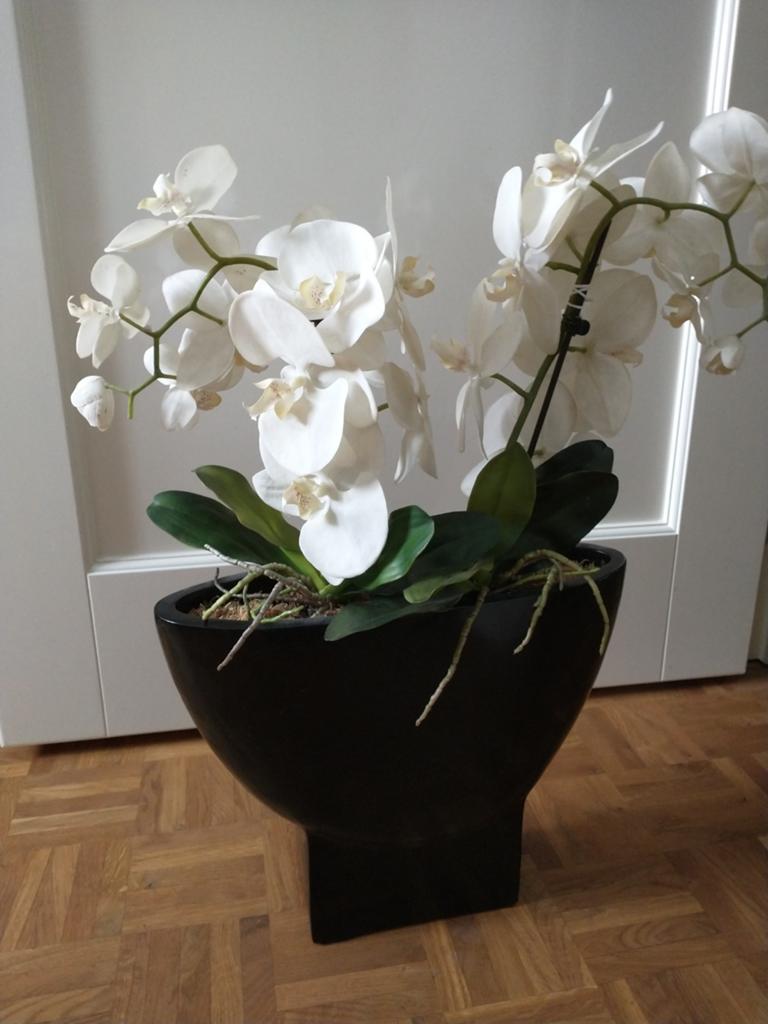 Witte kunst orchidee in zwarte pot, Ophalen, Binnen, Onderhoudsvrij, Kunstplant