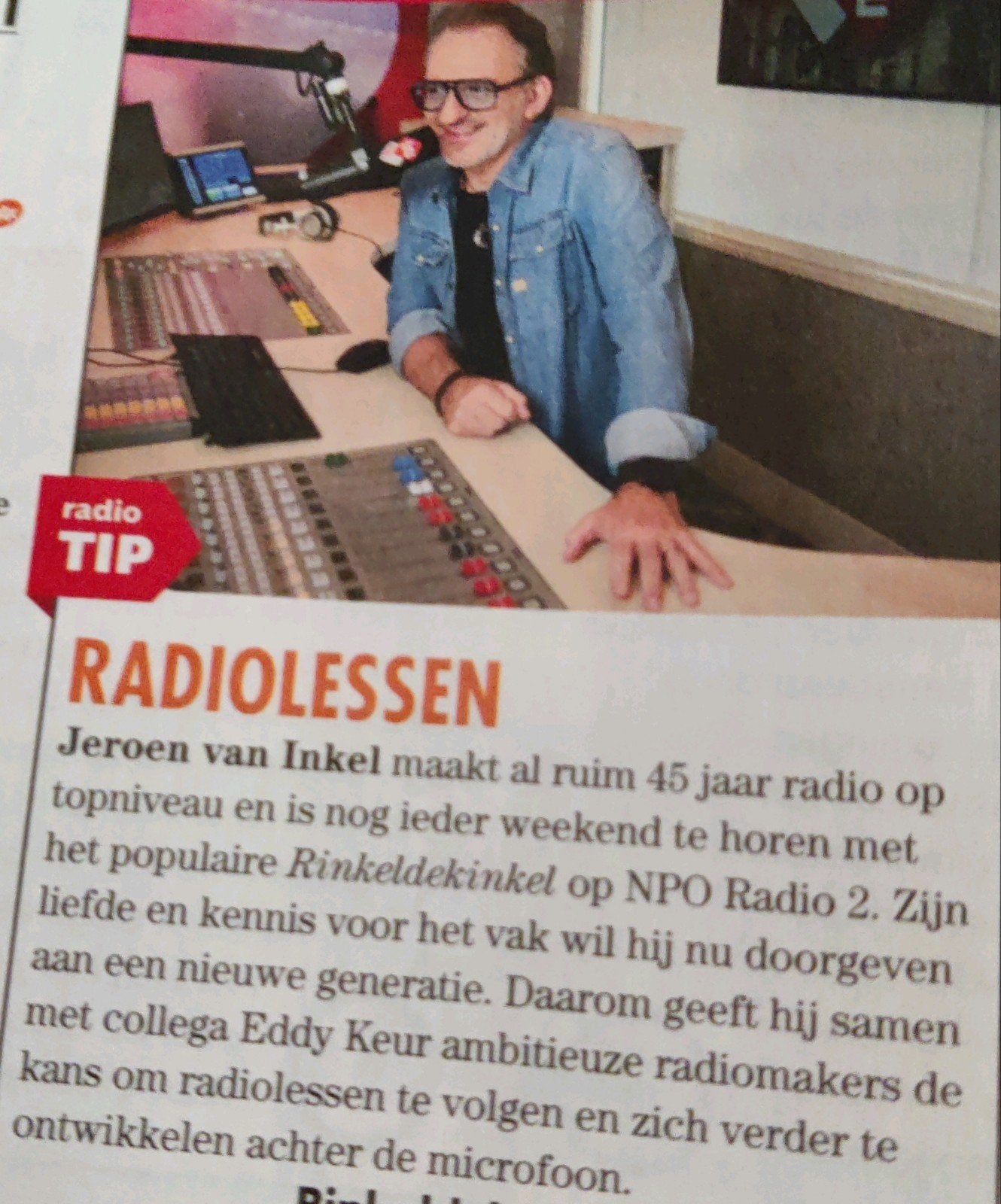 Jeroen van Inkel - knipsel - artikel, Ophalen of Verzenden, 1980 tot heden, Nederland, Knipsel(s)