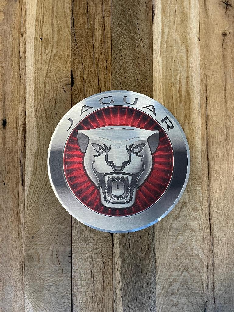Reclamebord Jaguar rond logo embleem, aluminium, 40x40 cm, Verzamelen, Merken en Reclamevoorwerpen, Nieuw, Reclamebord, Ophalen of Verzenden