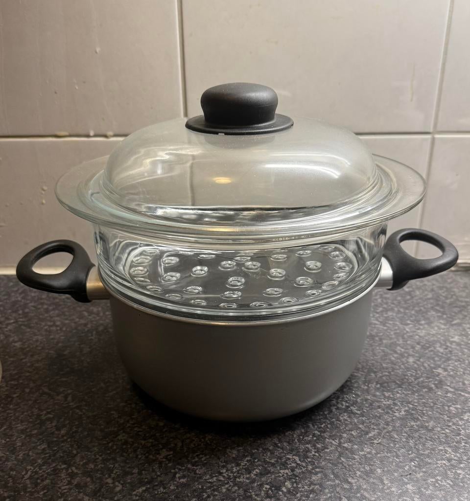 STOOMPAN MET GLAZEN INZET, Ophalen of Verzenden, Zo goed als nieuw, Glas