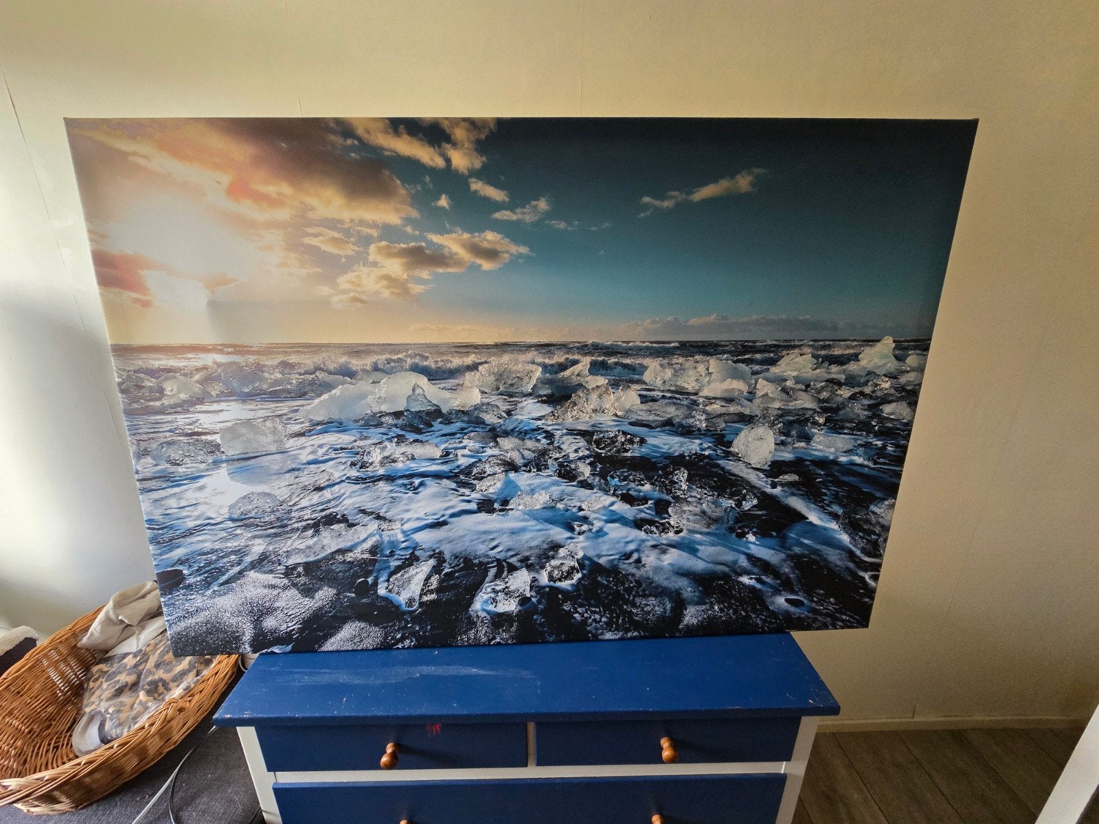 Canvas schilderij ijslands landschap 120x80cm, Ophalen, Zo goed als nieuw, Schilderij, 100 tot 125 cm