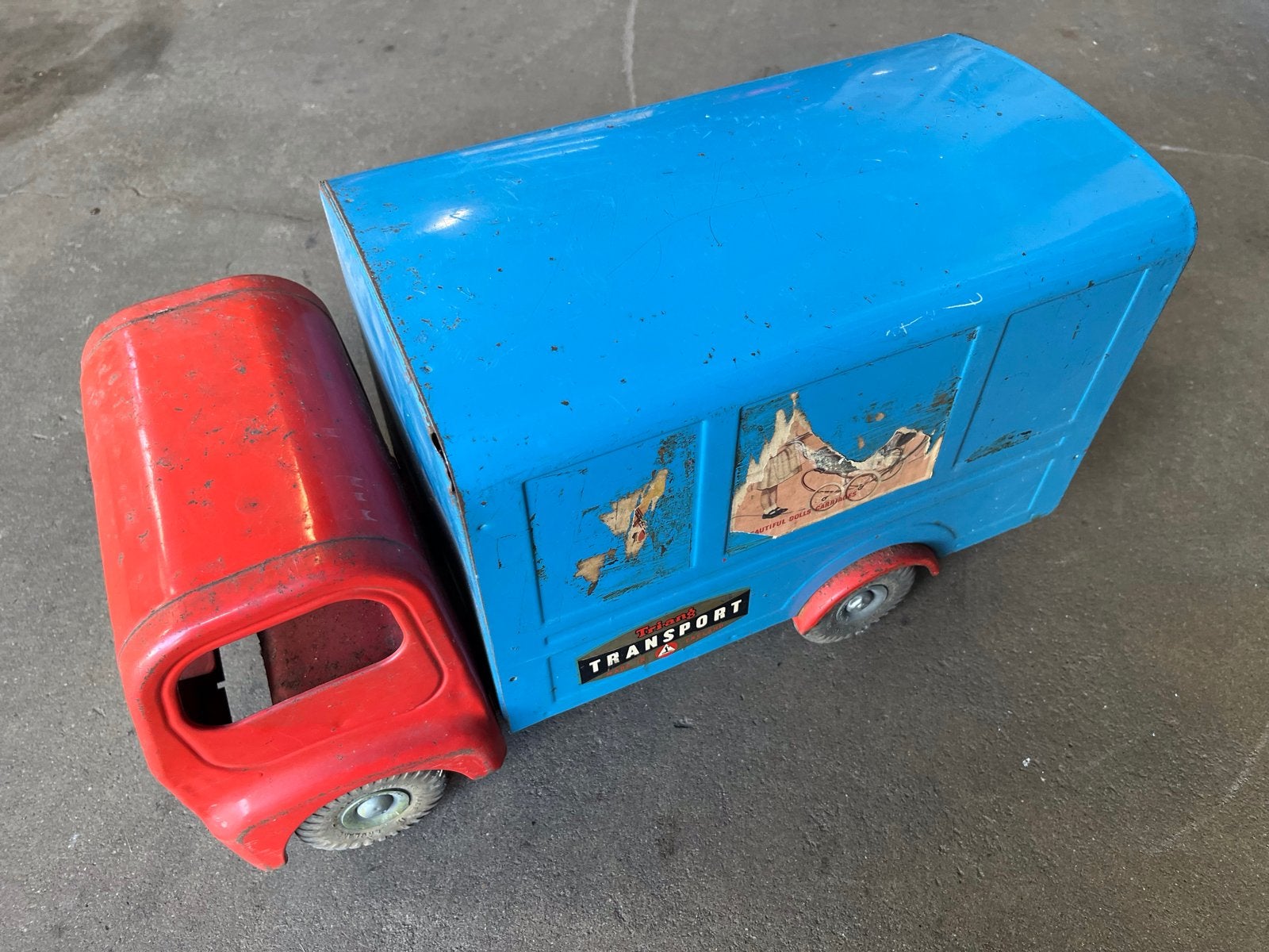 Vintage Metal Speelgoed Vrachtwagen - Rood en Blauw, Ophalen of Verzenden, Gebruikt