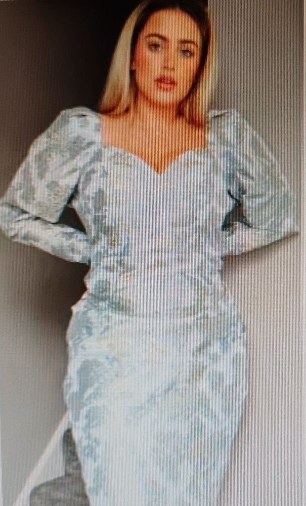 Feest jurk, jacquard stof Asos,52/24,curve, grote maat, Maat 46/48 (XL) of groter, Zo goed als nieuw, Asos, Onder de knie
