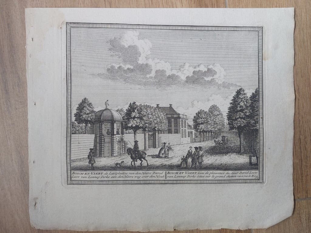 94 Theekoepel aan de Wagenweg Haarlem Heemstede Gravure 1732, Stadsgezicht, 17 cm, Blanco verso, Ophalen of Verzenden