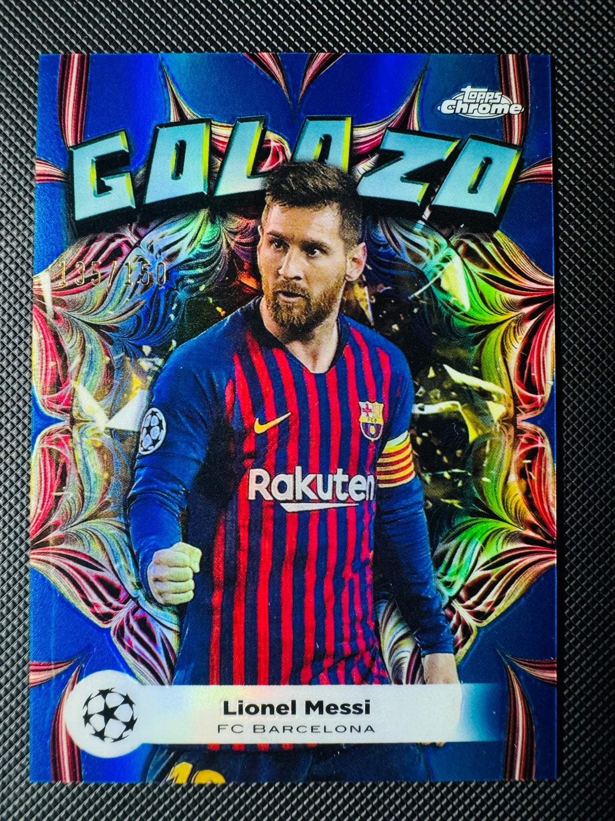 Topps chrome Lionel Messi Golazo blue /150 GD-5 FC Barcelona, Ophalen of Verzenden, Zo goed als nieuw, Plaatje