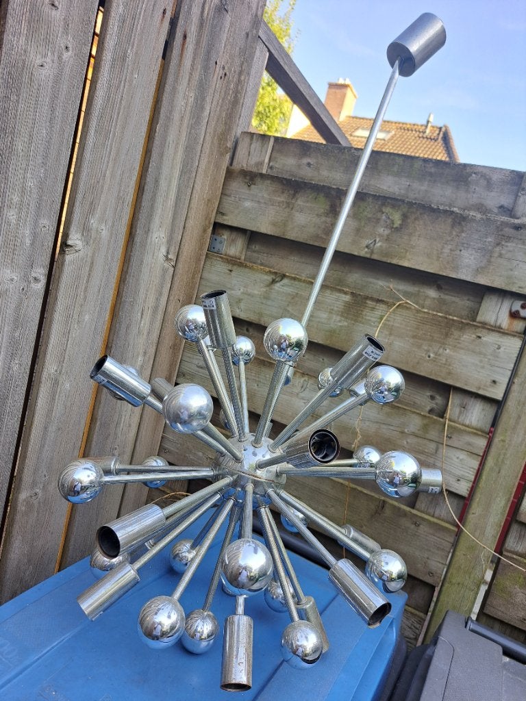 Vintage Sputnik Kroonluchter Chroom Space Age Design Lamp, Ophalen, Gebruikt, E14 (klein), Vintage, Sputnik, Mid-century Modern, Chroom