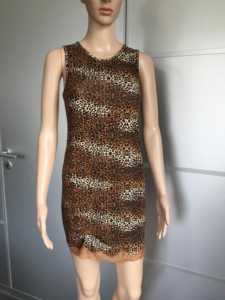 B357 Miss Grant jurk zwart/bruin kort Maat 36=S jurkje, Kleding | Dames, Jurken, Bruin, Miss Grant, Ophalen of Verzenden, Zo goed als nieuw