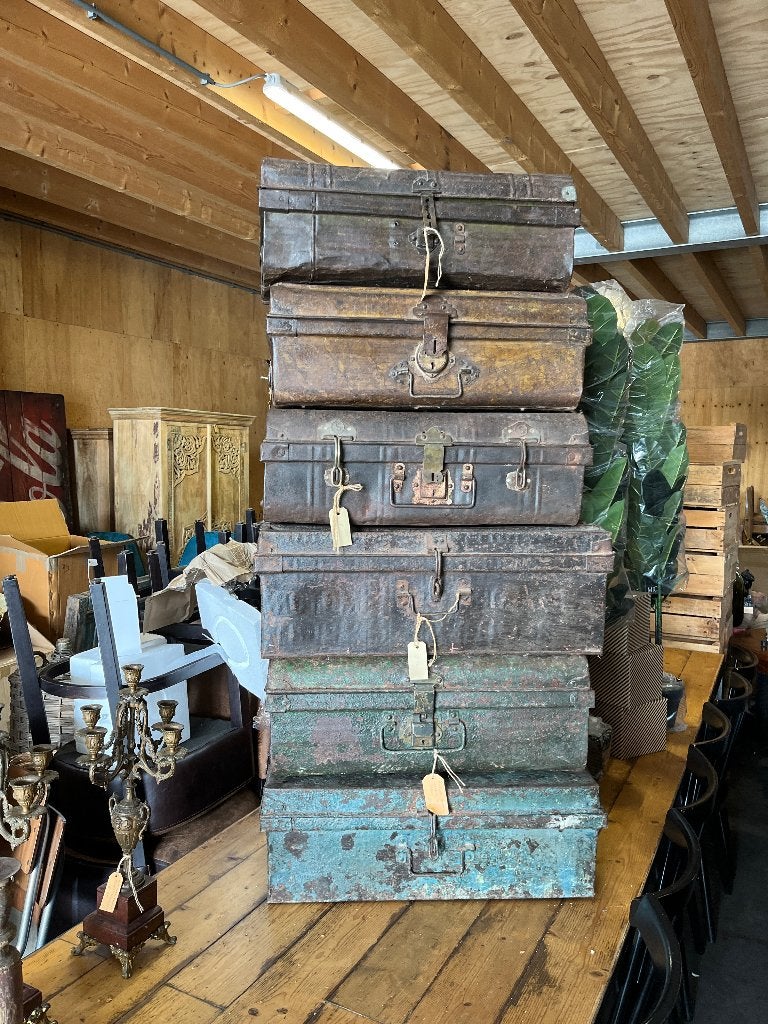 4 x Antieke Metalen koffer uit India zeer fraai Patina, Ophalen