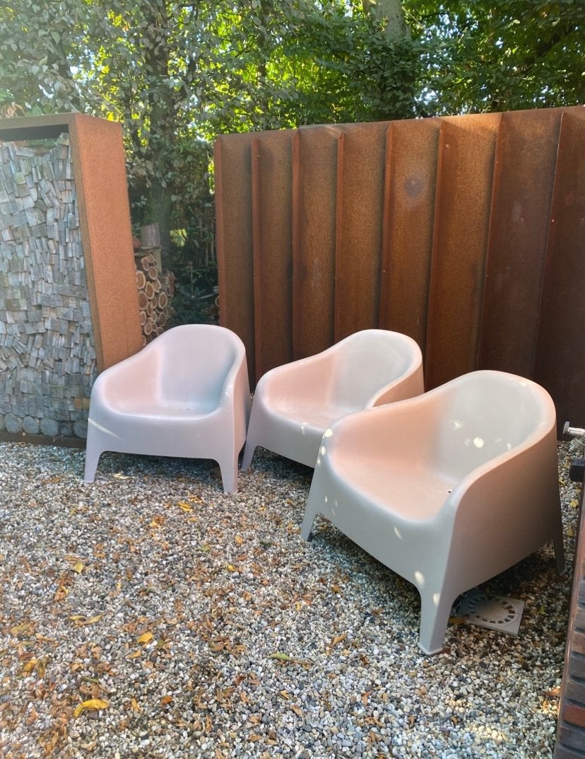 3x IKEA SKARPÖ Lounge stoelen tuinstoelen Beige / Leverkleur, Ophalen, Zo goed als nieuw, Kunststof