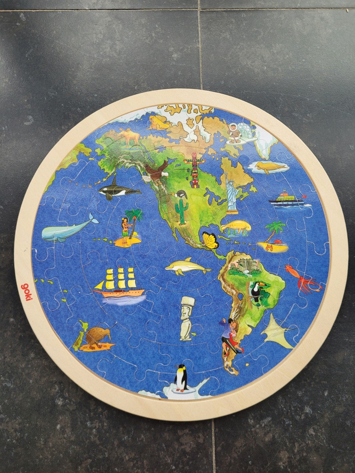 Goki puzzel wereldkaart - zo goed als nieuw, Ophalen, 10 tot 50 stukjes, Zo goed als nieuw, Van hout