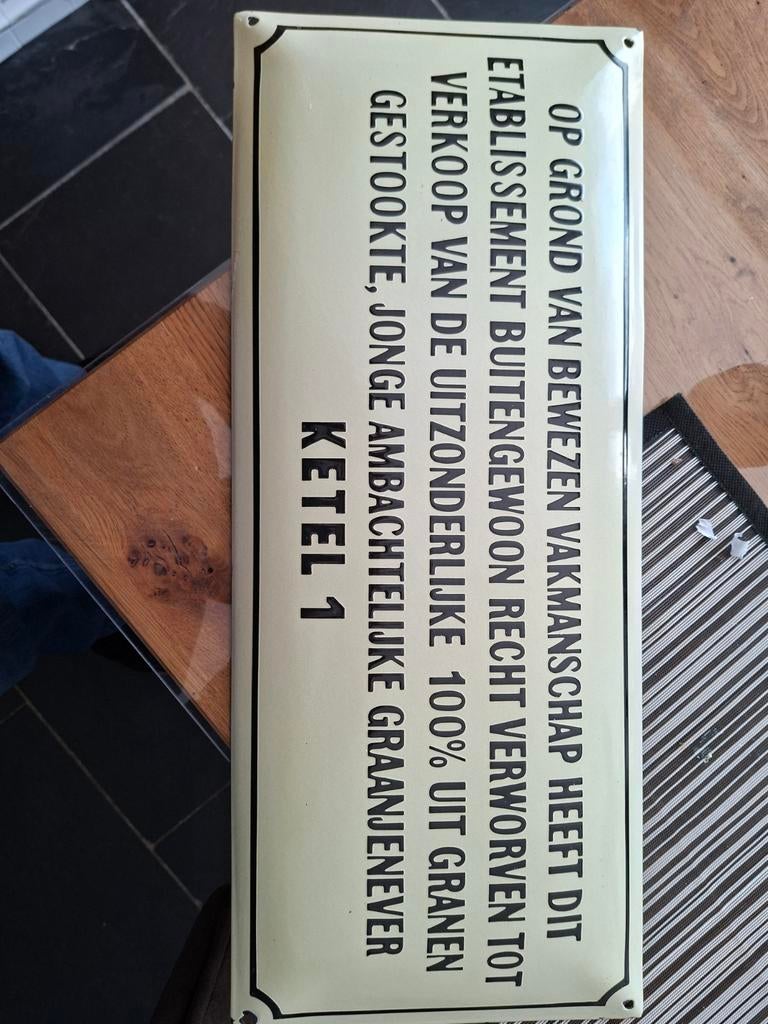 Emaille bord Ketel 1 Graanjenever Reclamebord, Ophalen of Verzenden