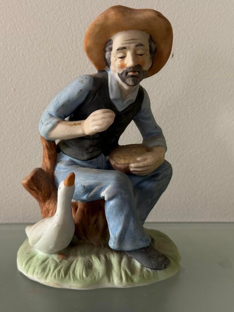Vintage Biscuit Porselein Boer met Gans & Brood, Ophalen of Verzenden, Gebruikt, Mens