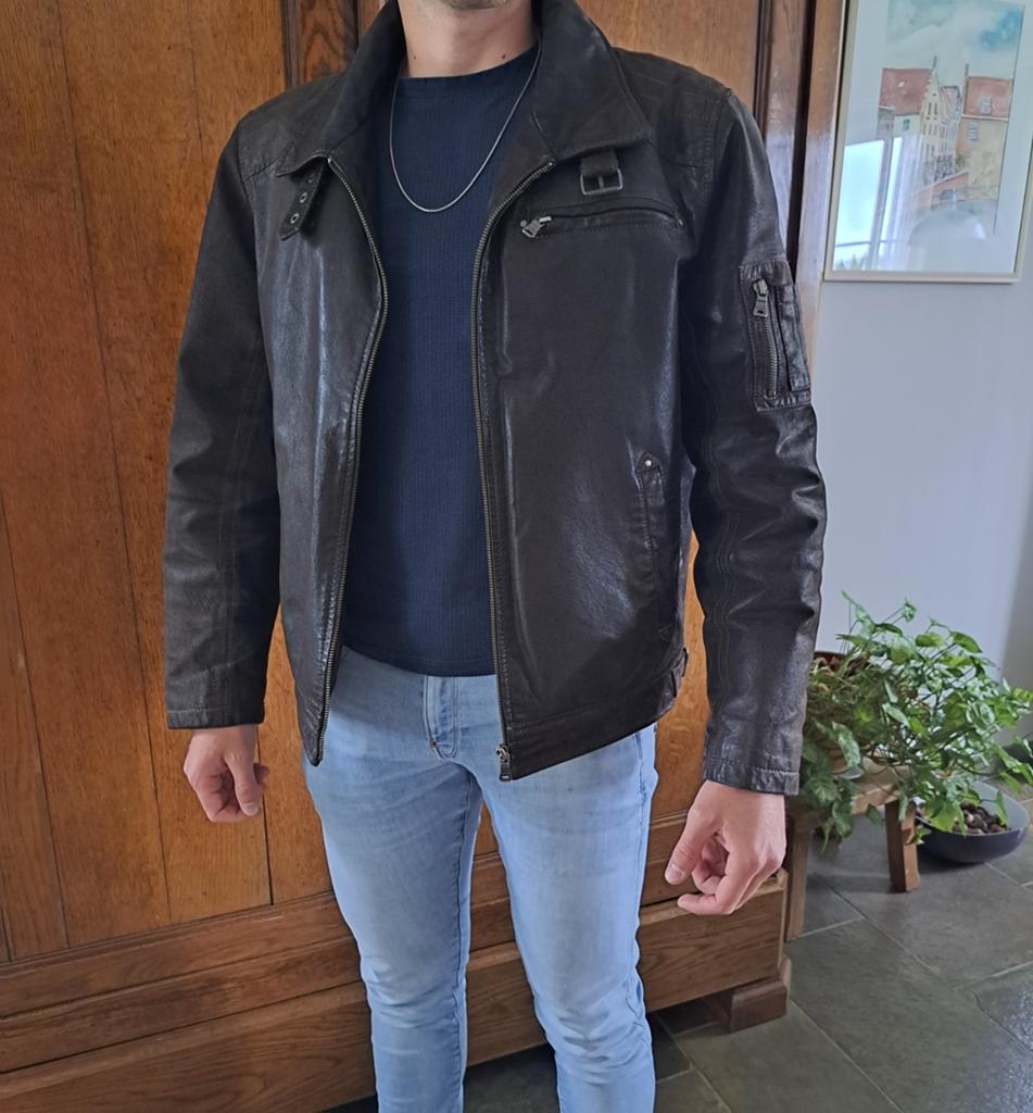 Prachtige leren Milestone jas jack zwijn leder maat 48 - 178, Kleding | Heren, Ophalen, Maat 48/50 (M), Zwart, Milestone