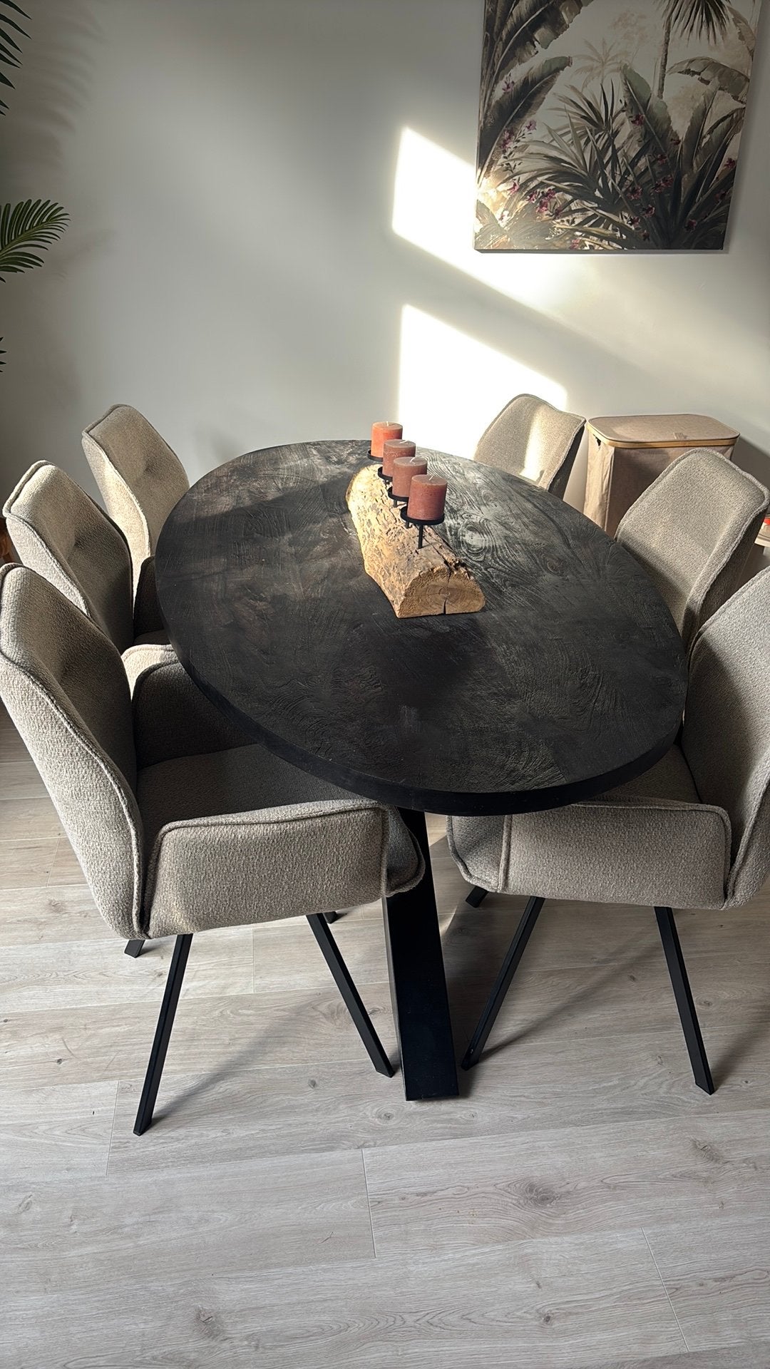 Ovale eettafel 6 pers, mangohout/metaal, Huis en Inrichting, Tafels | Eettafels, Ophalen, 50 tot 100 cm, Zo goed als nieuw, 150 tot 200 cm