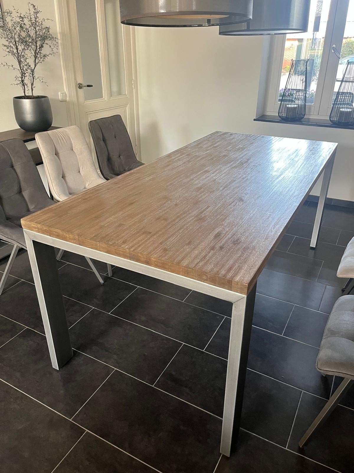Massief accacia houten eettafel, Ophalen, Rechthoekig, 200 cm of meer, 50 tot 100 cm
