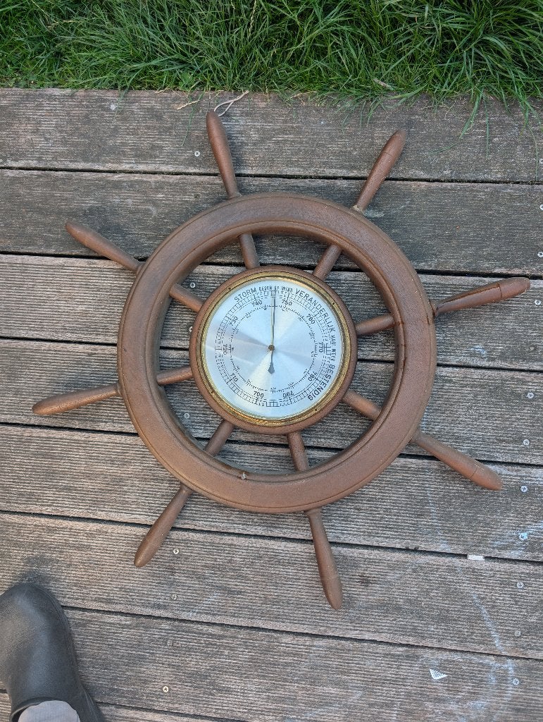Barometer in Scheepsstuurwiel - Maritieme Decoratie, Antiek en Kunst, Ophalen