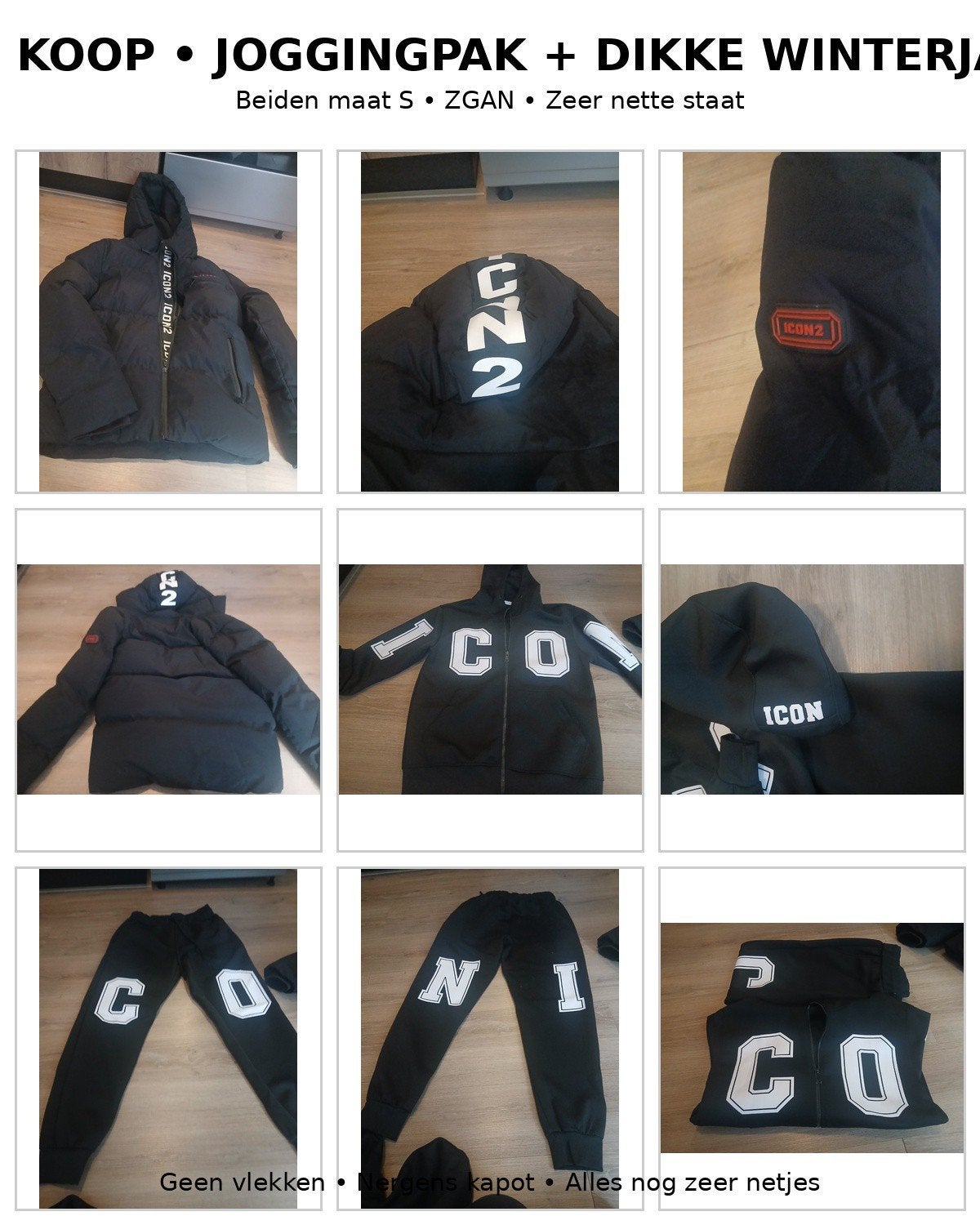 ICON2 Joggingpak en Dikke Winterjas - Maat S, Kleding | Heren, Jassen | Winter, Ophalen of Verzenden, Zo goed als nieuw, Zwart