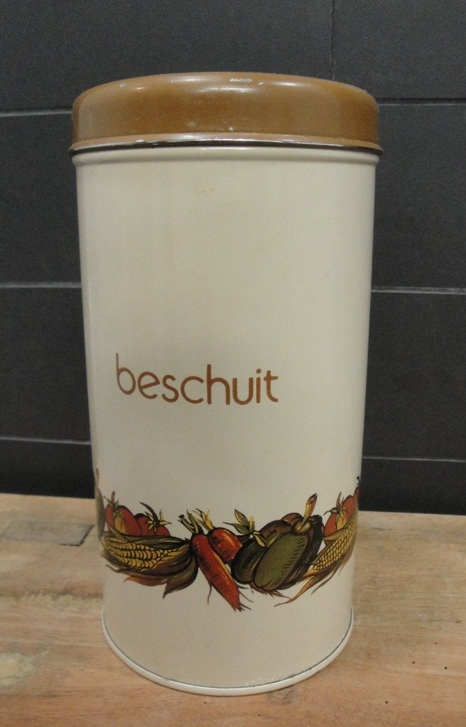 LEUKE OUDE VINTAGE BESCHUITBUS, Gebruikt, Ophalen of Verzenden, Voorraadpot, Metaal