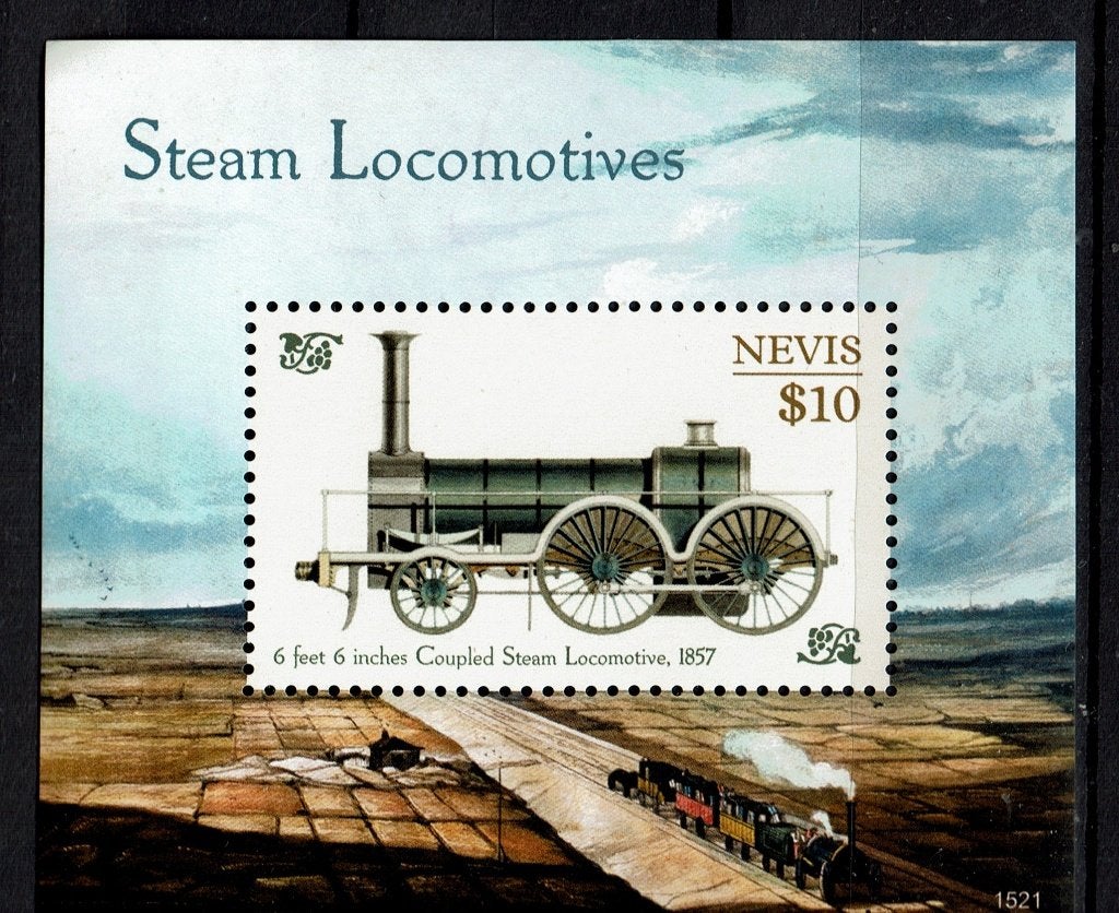 NEVIS 2016 PF BLOK TREINEN SPOORWEGEN RAILROAD TRAINS 4, Ophalen of Verzenden, Postfris, Treinen