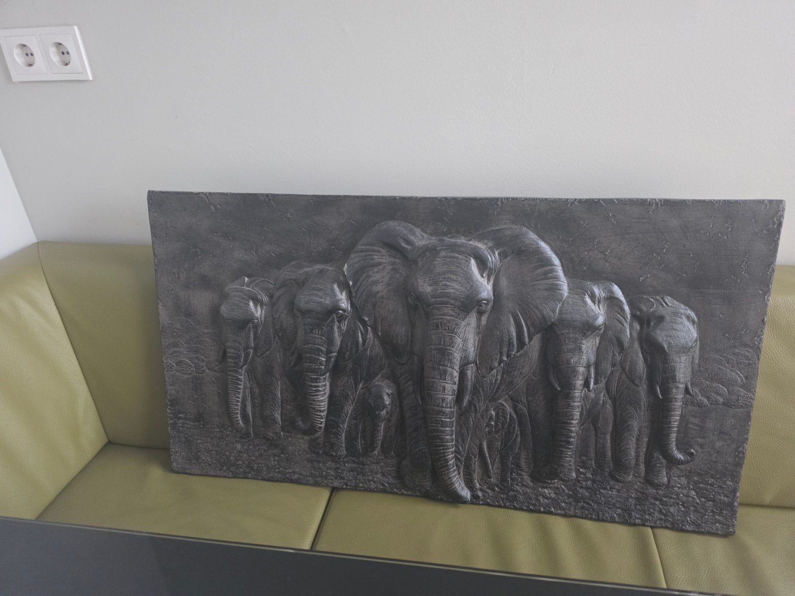 Schilderij olifanten 99 bij 54 cm, Ophalen, 50 – 75, Overige typen, Zo goed als nieuw