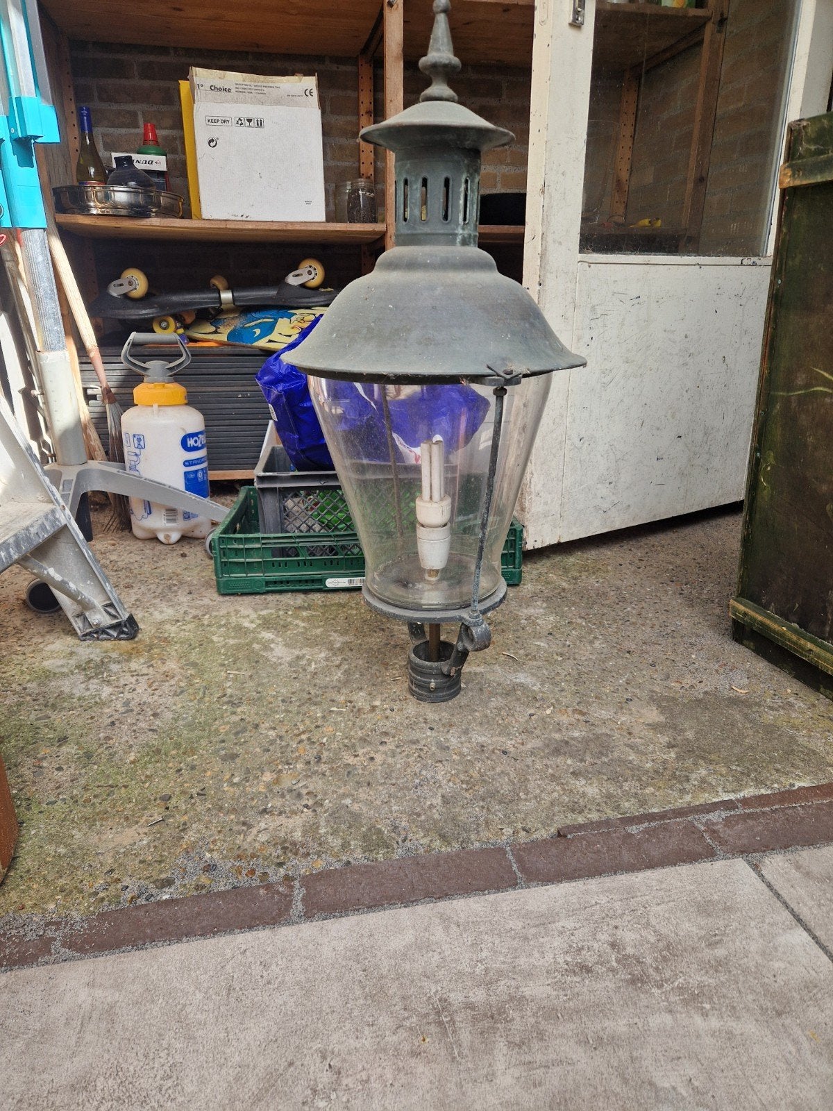 Antieke lantaarnpaal lamp - koper/brons, Ophalen of Verzenden