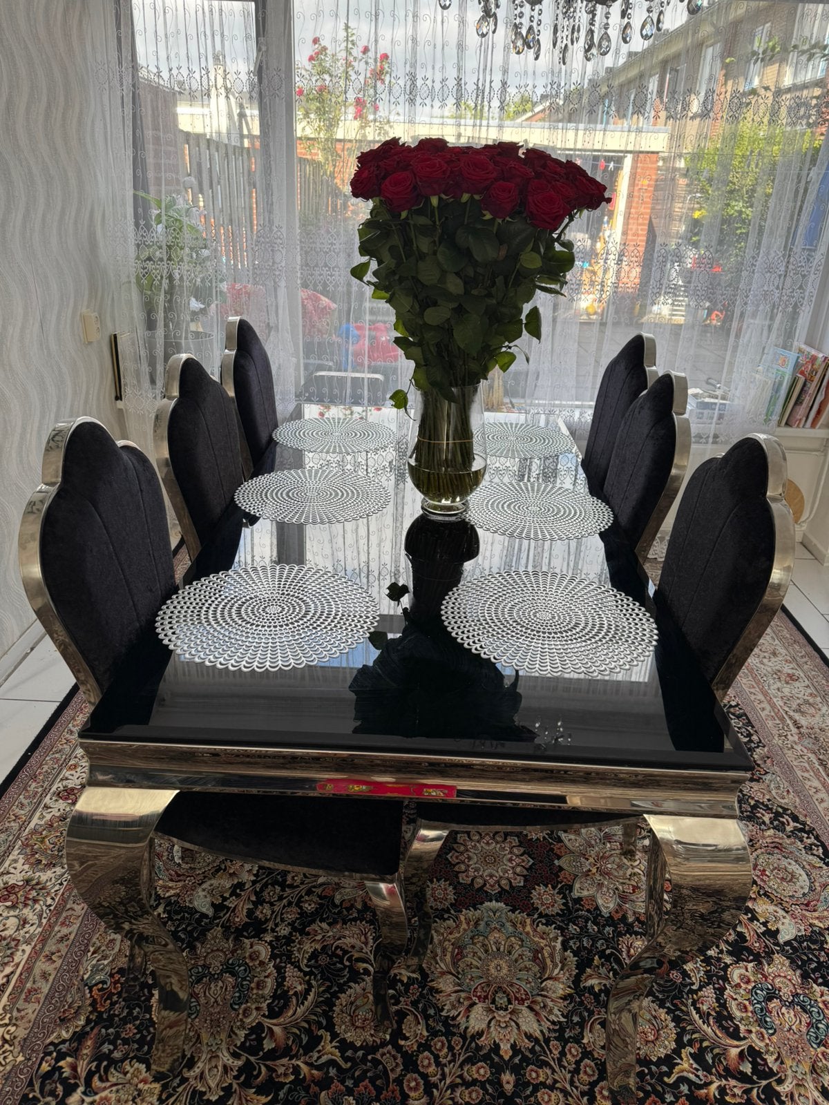 Eettafel/ salontafel/ tv tafel en 6 eetkamerstoelen, Ophalen