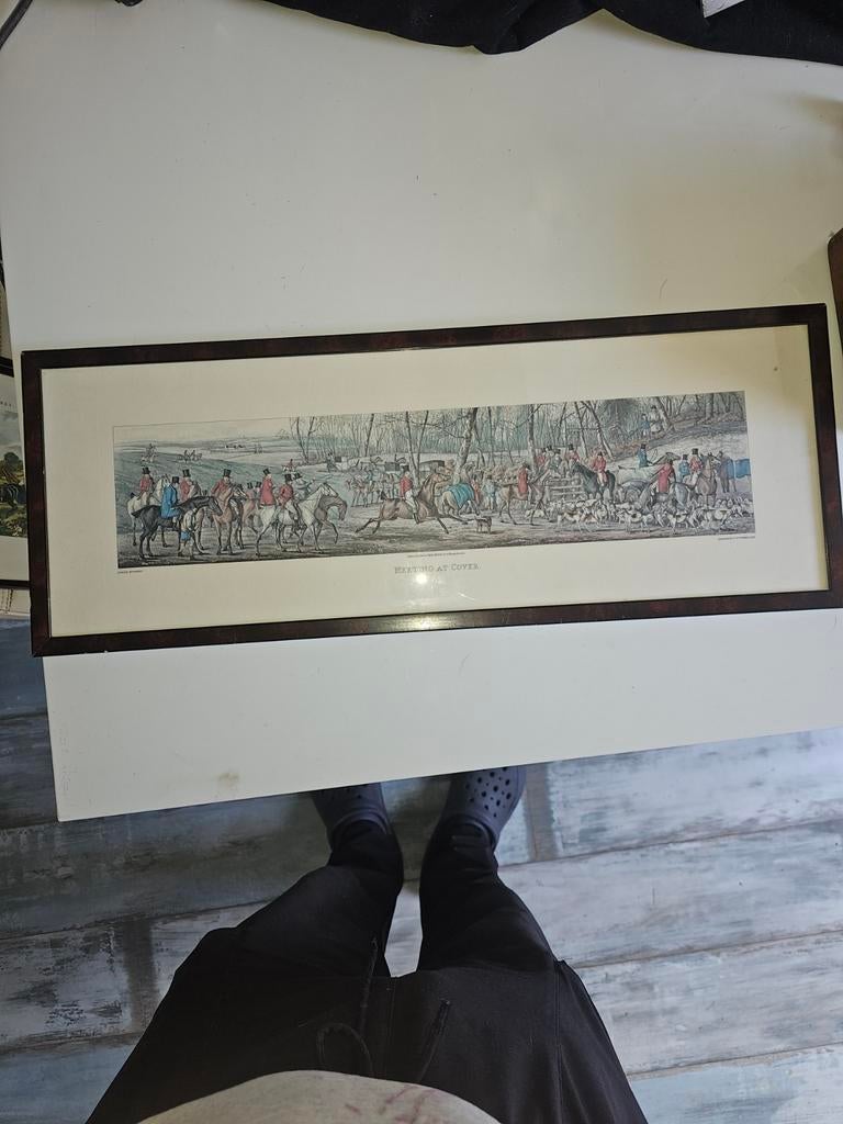 Antieke handgekleurde gravure 'Meeting at Cover' - Jachtta, Antiek en Kunst, Kunst | Etsen en Gravures, Dagelijks leven, 1800 - 1899