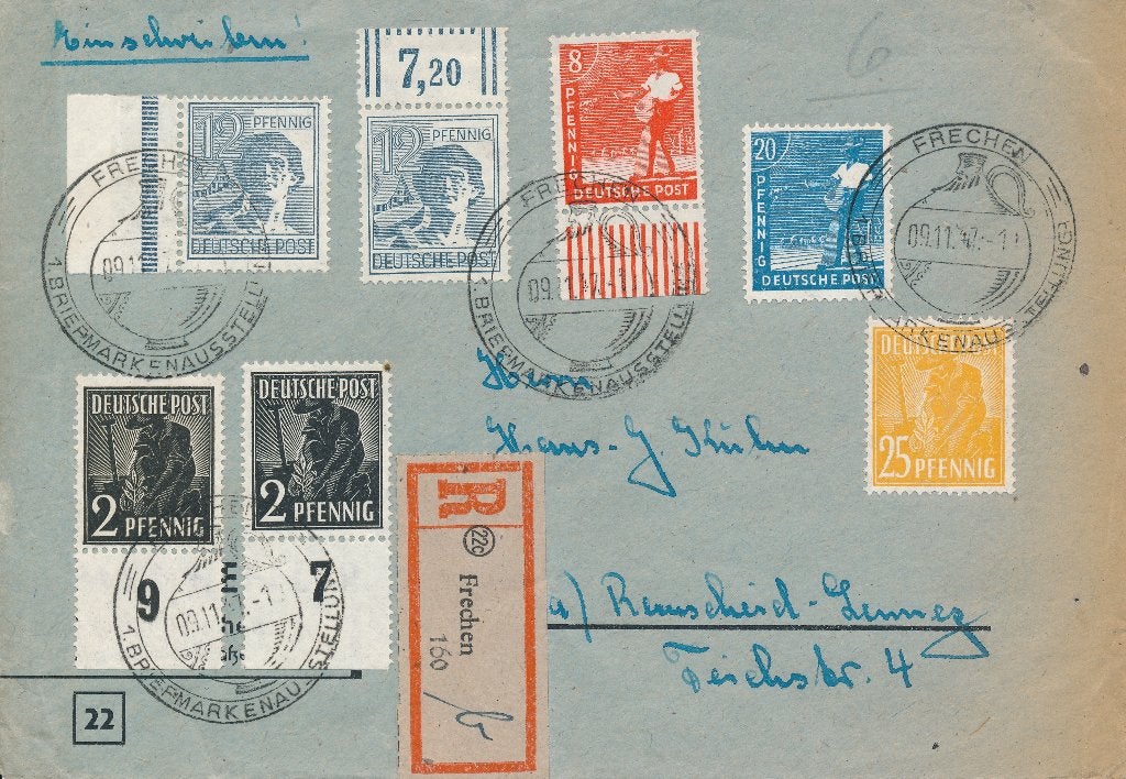 ALLIIERTE BESETZUNG. R-brief naar Remscheid 09.11.47, Ophalen of Verzenden, BRD, Gestempeld