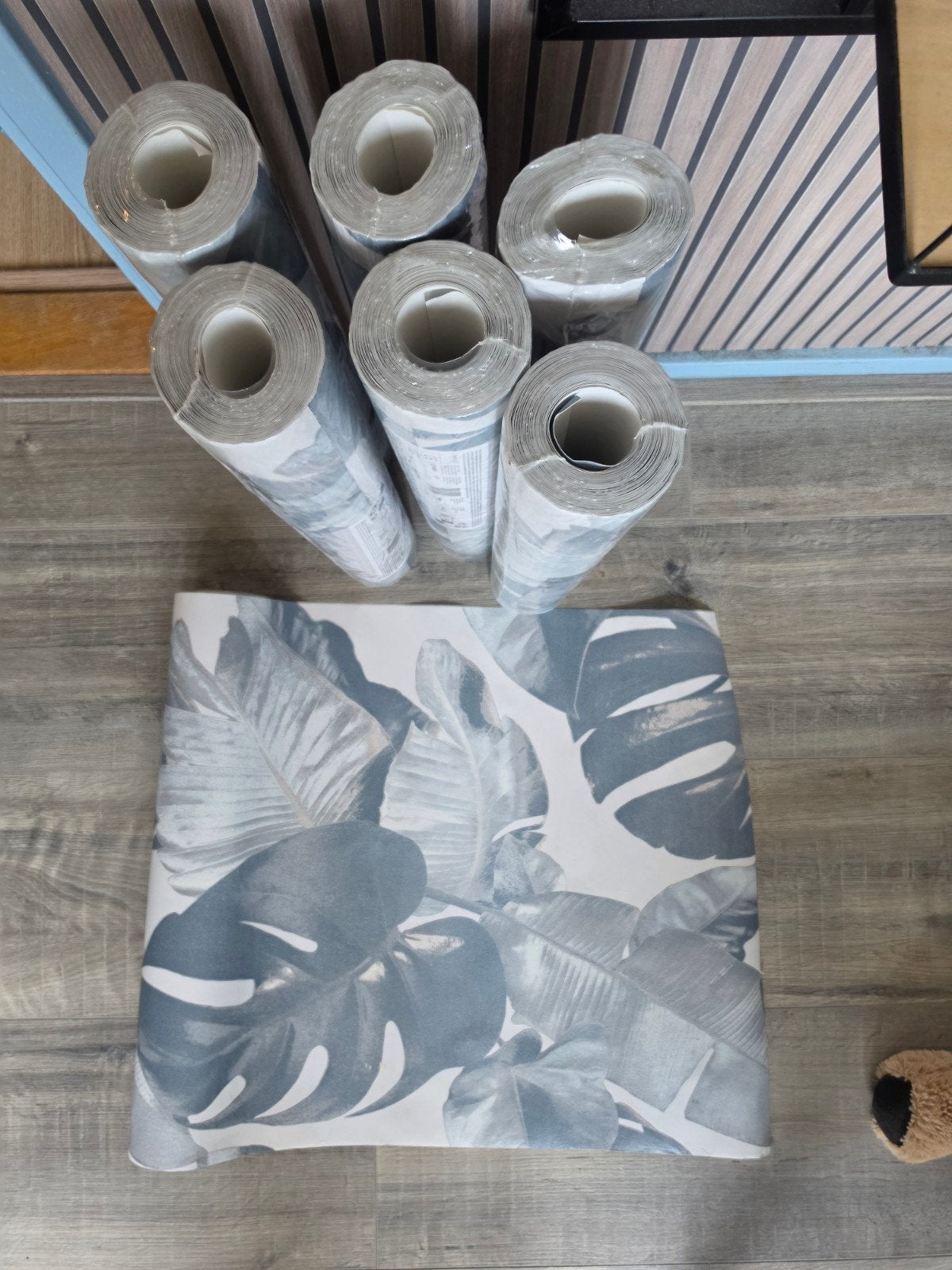 behang, Ophalen, Papierbehang, Blauw, Bladeren