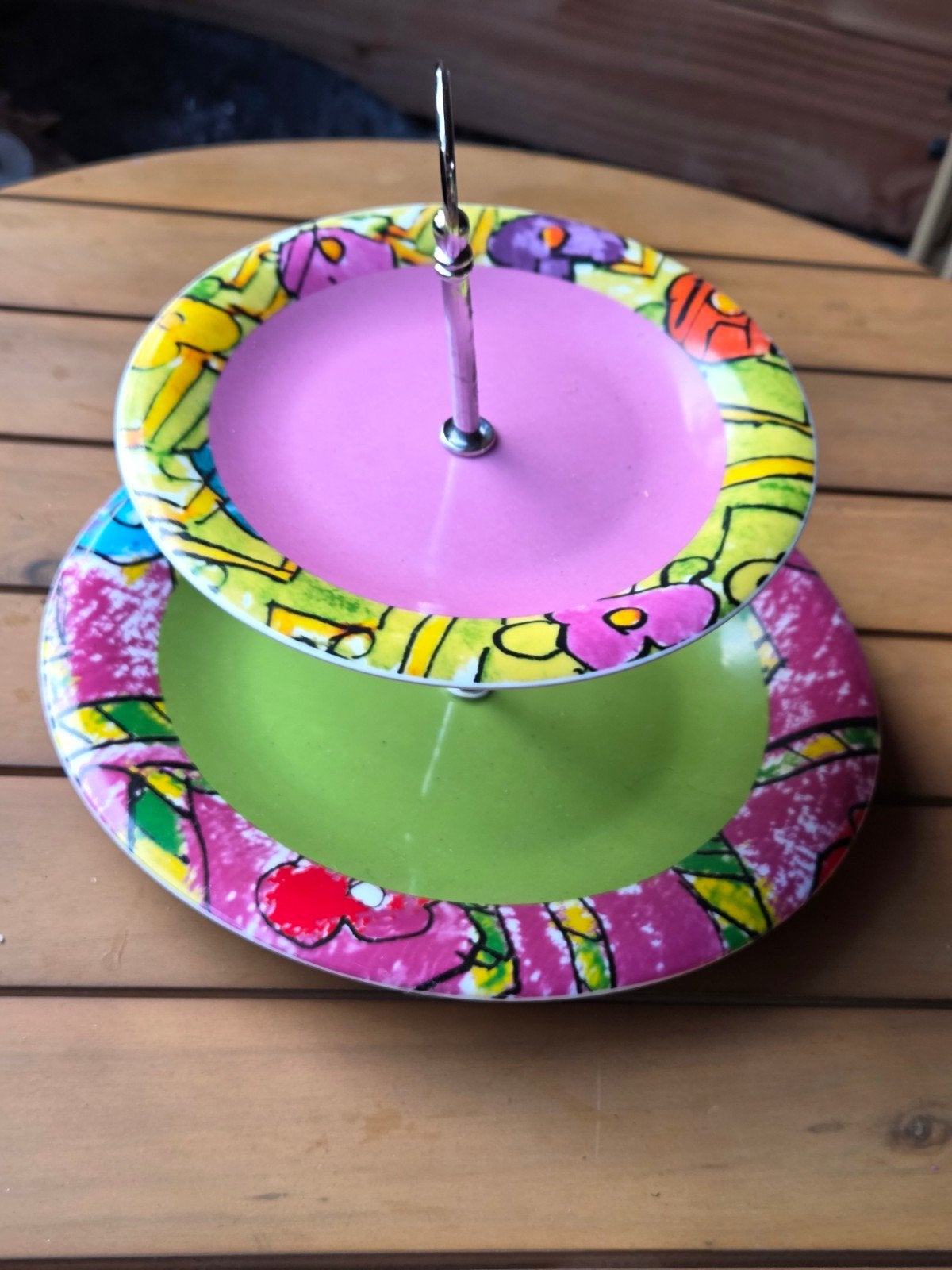Vrolijke kleurrijke etagère 2-laags (Yong Beast popart servi, Ophalen of Verzenden
