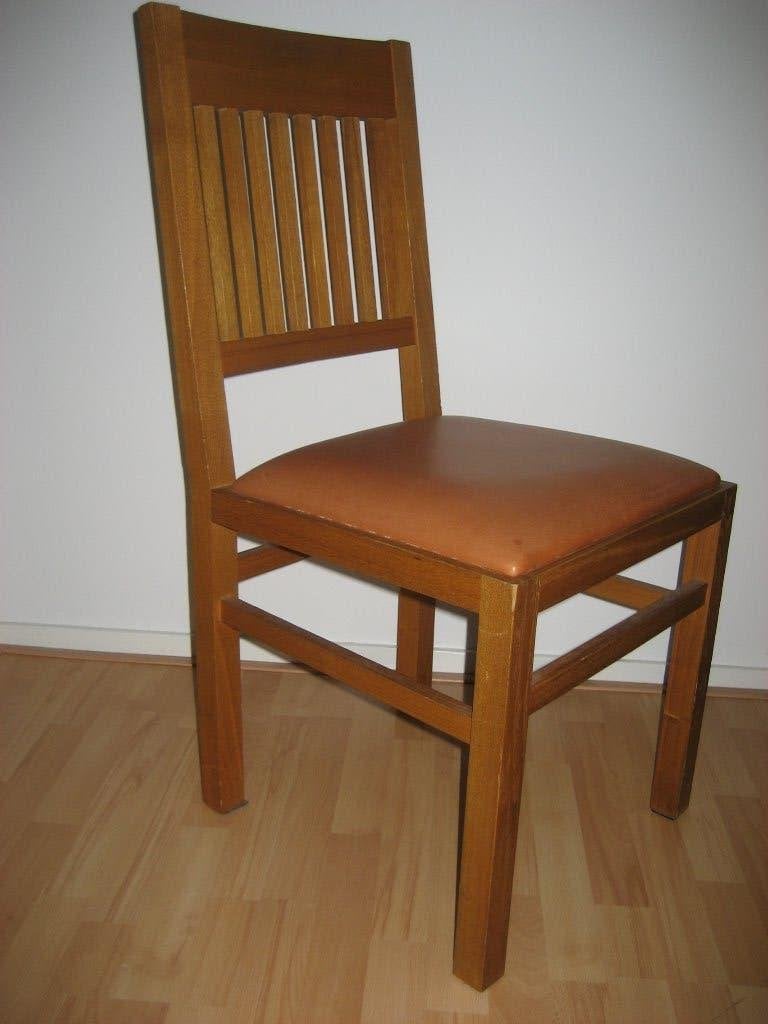 Mooie stevige hardhouten stoel met bekleding hoge zitting, Ophalen, Gebruikt, Bruin, Eén