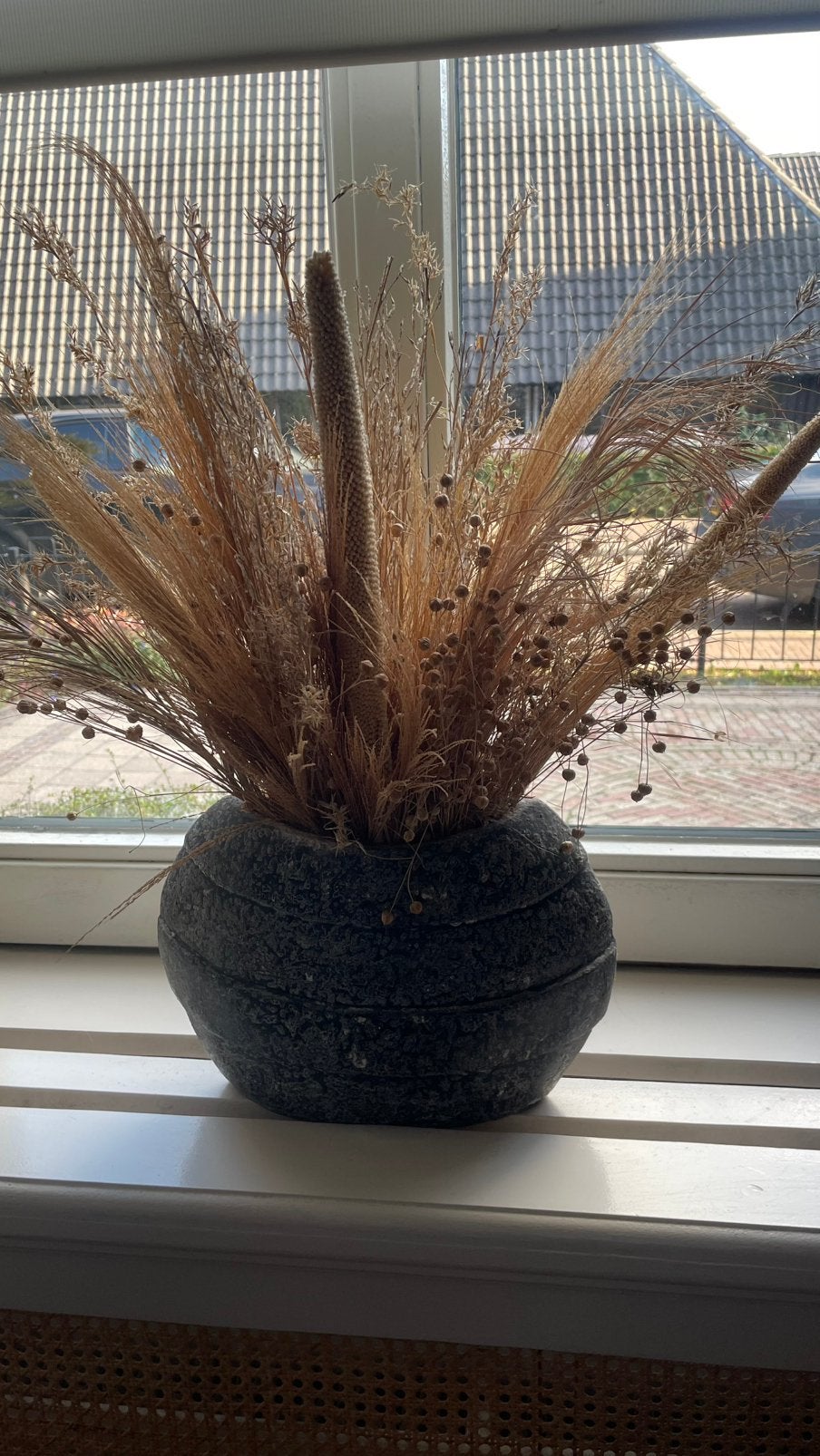 Ptmd vaas met droogbloemen, Ophalen, Zo goed als nieuw