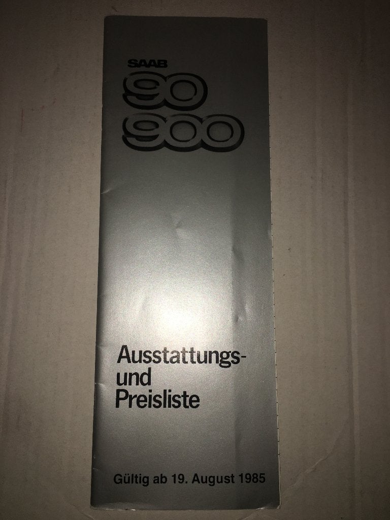 Saab 90 900 prijslijst + uitrustingen brochure folder 1985 D, Ophalen of Verzenden, Zo goed als nieuw, Overige merken