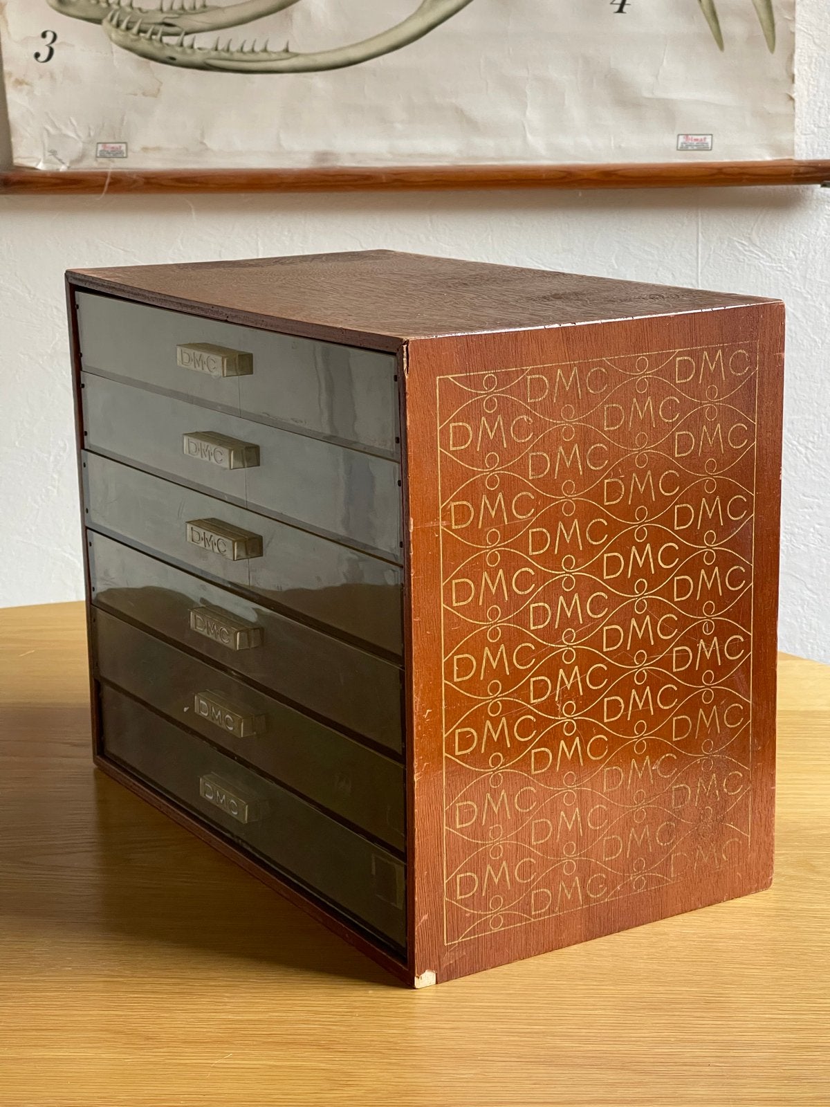 Vintage DMC naaigarenkastje met 6 lades, Antiek en Kunst, Ophalen of Verzenden