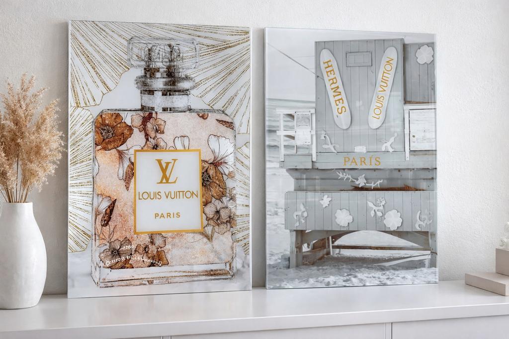 Luxe set van 2 glazen wanddecoraties | LV / Hermès stijl, Antiek en Kunst, Ophalen