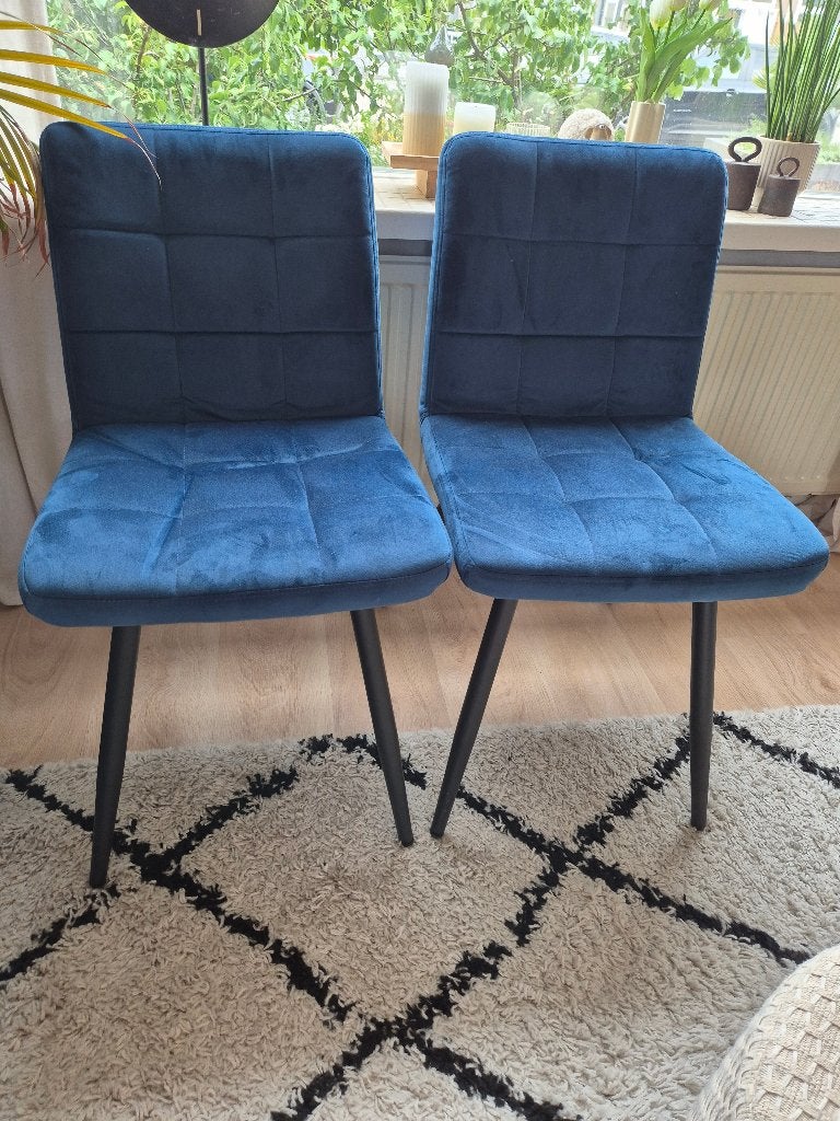 Eetkamerstoelen 2x blauw, Ophalen, Twee, Blauw, Zo goed als nieuw