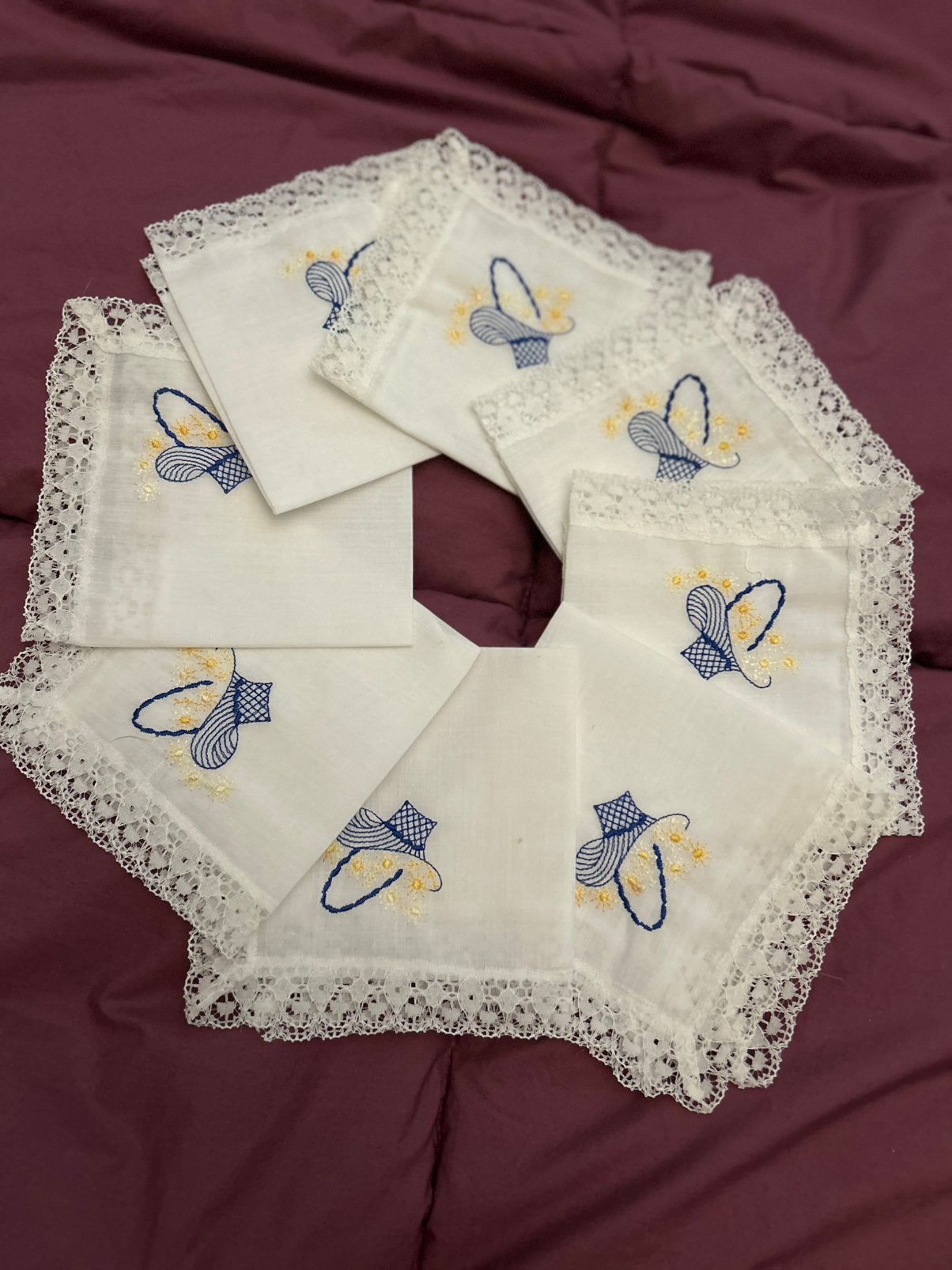 8 x vintage kleedjes zakdoekjes, geborduurd en kant, 25 x 25, Ophalen of Verzenden