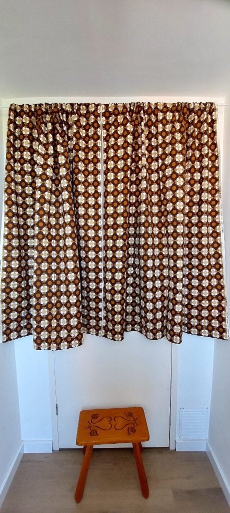 70s Vintage Gordijnen (2 stuks)  Retro  Space Age 124x136 cm, Eu, Ophalen of Verzenden, Zo goed als nieuw, 125 cm