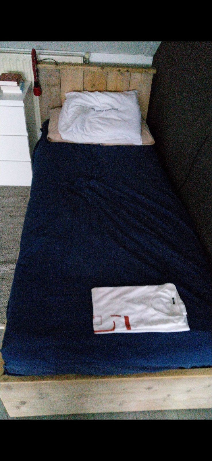 Steigerhouten bed met lattenbodem, extra lang, Ophalen, 90 cm, Eenpersoons, Bruin