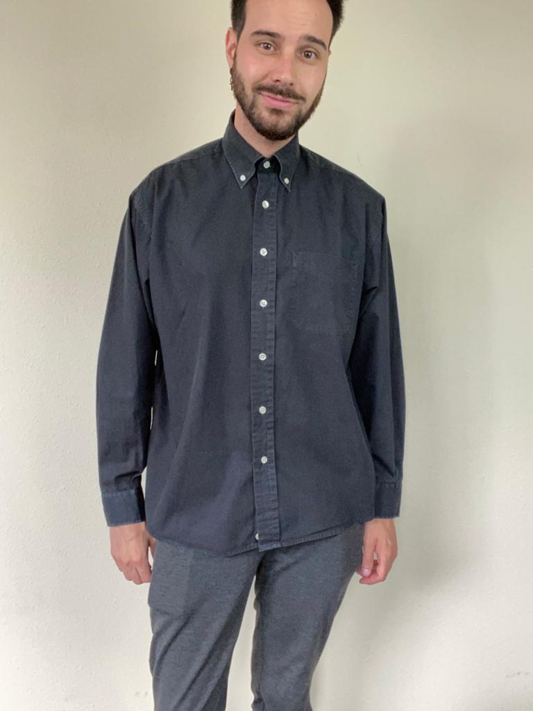 Vintage overhemd - zwart - 90s - button down - M/L, Hgv, Zwart, Hgv, Vintage