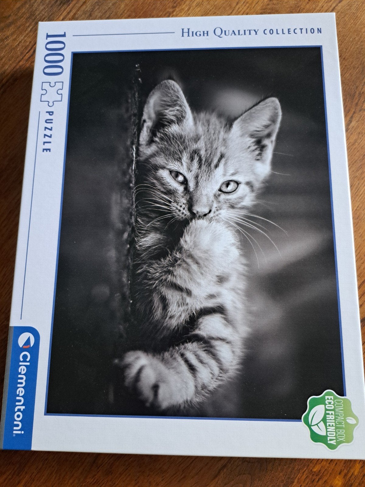 Clementoni Legpuzzel 1000 stukjes - Zwart-witte kitten, Ophalen of Verzenden, 500 t/m 1500 stukjes, Zo goed als nieuw, Legpuzzel