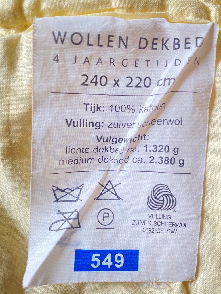 Wollen dekbed tweepersoons, Huis en Inrichting, Slaapkamer | Beddengoed, Gebruikt, Verzenden, Wit, Ademend
