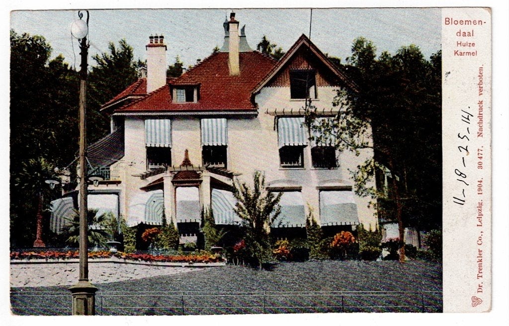 Bloemendaal 1902. Huize "Karmel"., Verzamelen, Ansichtkaarten | Nederland, Ophalen of Verzenden, Voor 1920, Gelopen, Noord-Holland