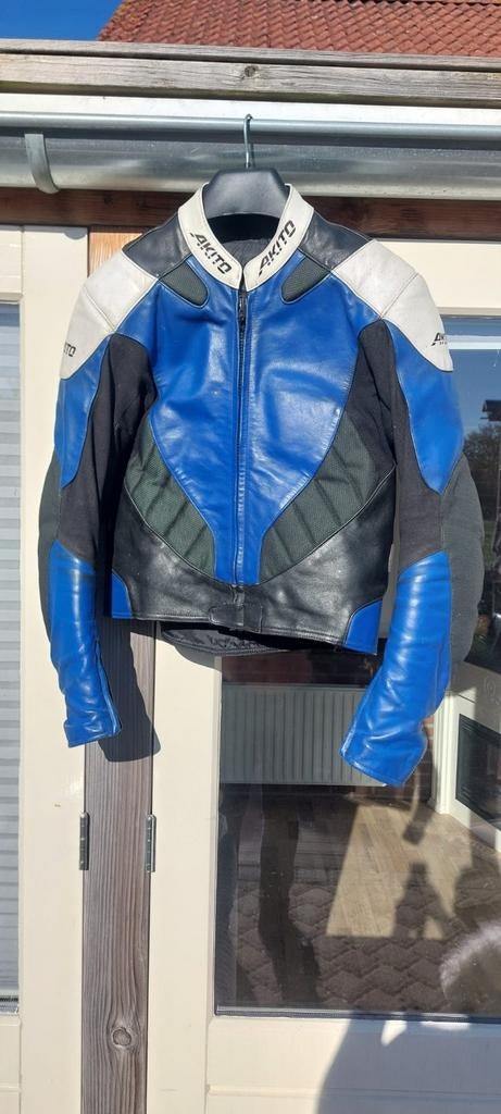 Akito Leren Motorjas - Blauw/Zwart/Wit, Motoren, Heren, Jas | leer, Ophalen of Verzenden, Akito