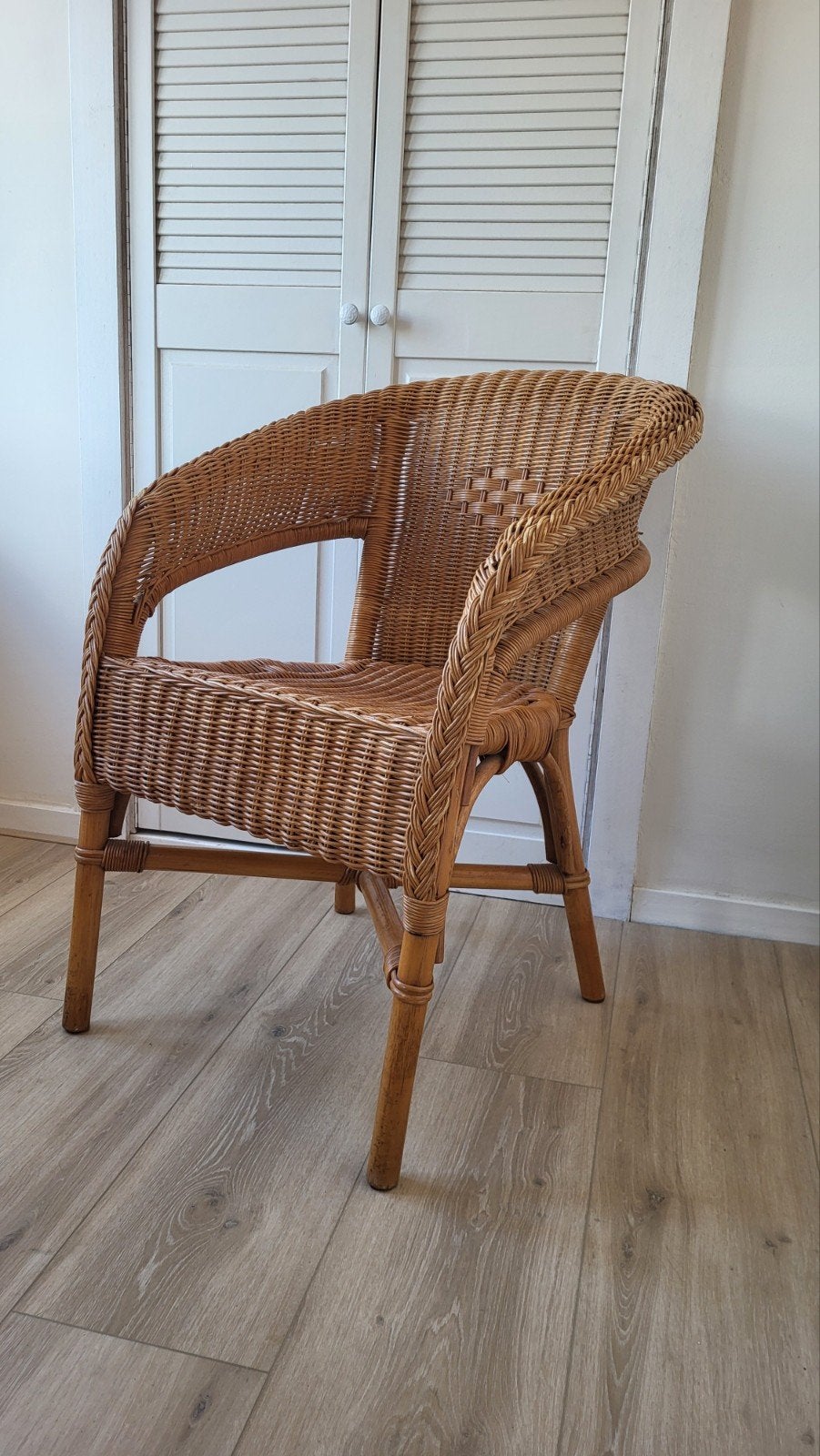 4  rieten stoelen, Ophalen of Verzenden, Gebruikt, Bruin, Twee