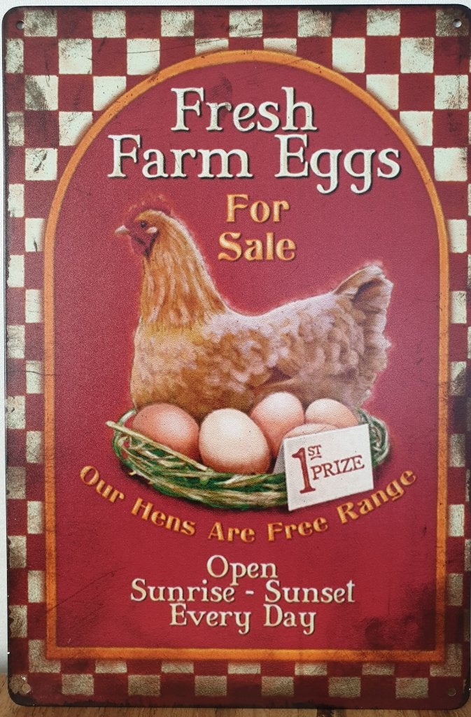 Fresh farm eggs kippen reclamebord van metaal wandbord deco, Info@deconoord.nl, Deco Noord, Nieuw, Ophalen of Verzenden