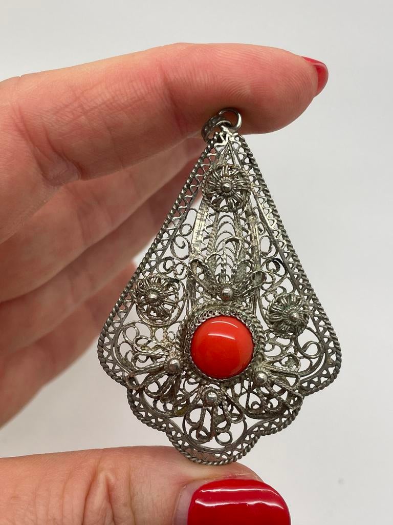 D925 Prachtige zilveren filigrain streekdracht, Ophalen of Verzenden, Zilver, Hanger